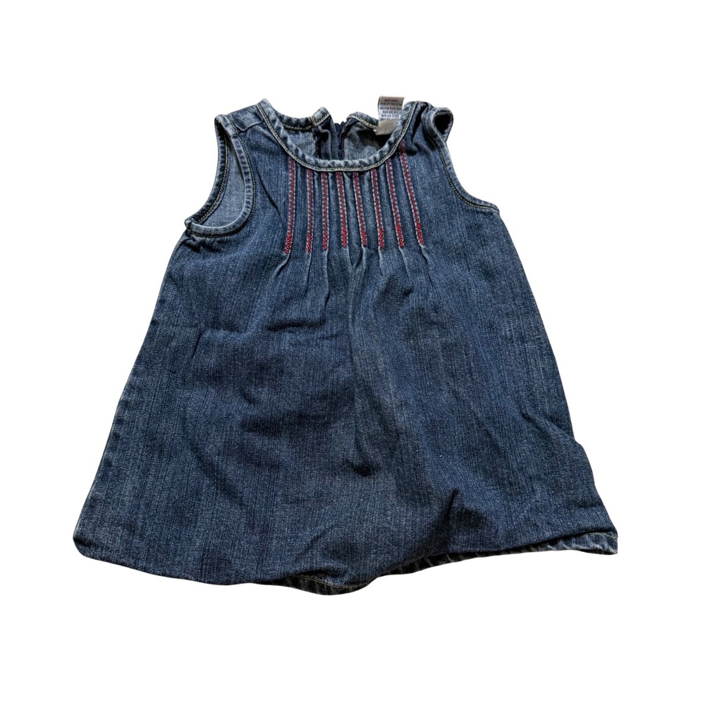 Vintage Old Navy Embroidered Baby A-Line Denim Dress Western Prairie 6-9 Mo